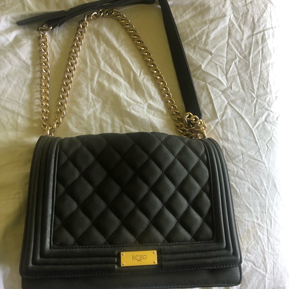 BCBG quilted black gold chained purse